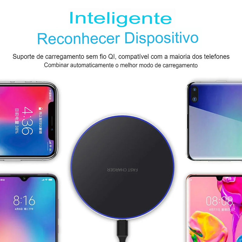 Carregador Sem Fio Indução para iPhone, Samsung e Xiaomi